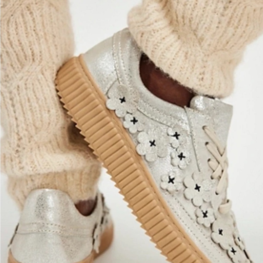 Silver Floral Sneakers with Gum Sole